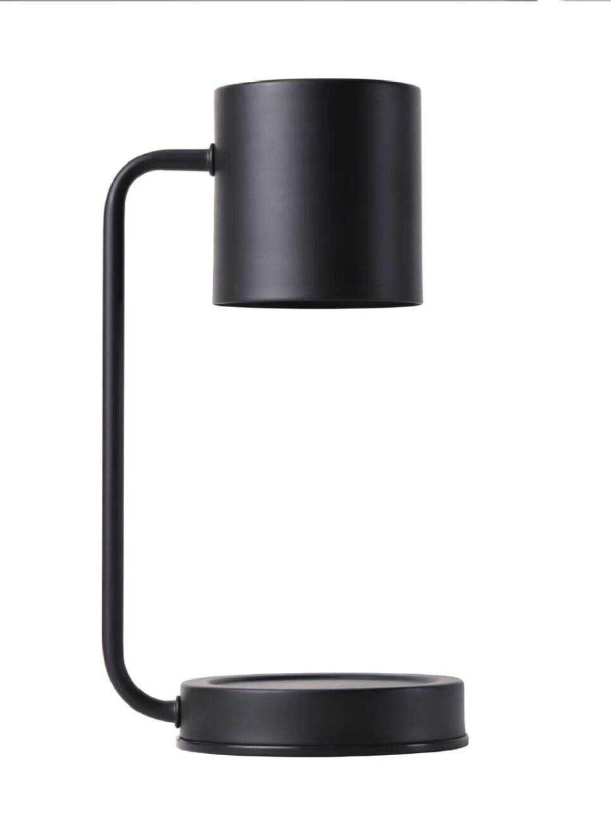 Candle warmer lamp with arched arm and wood base