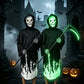 Child in a black hooded robe with ghost hands on the hem, glowing green, Many hands option, 120cm