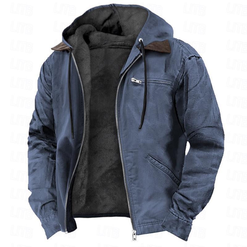 Slate Blue option, size 3XL: hooded zip jacket with black fleece lining and drawstring hood
