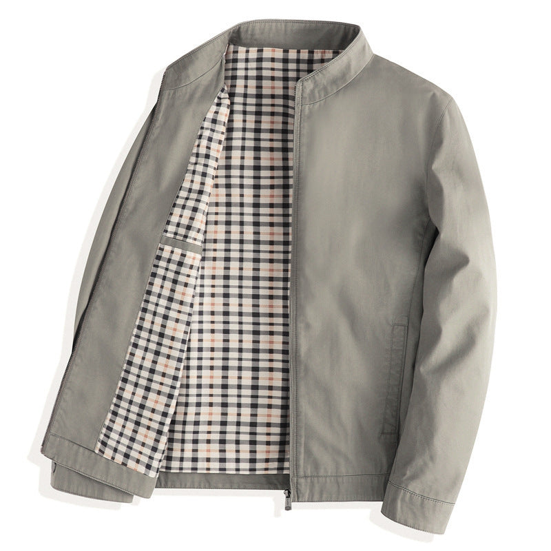 Khaki cotton zip jacket with a stand collar and warm plaid lining, size 195 XXXXL option photo