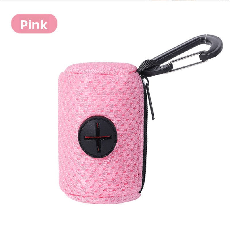 Pet waste bag dispenser pouch, mesh pink pouch with clip