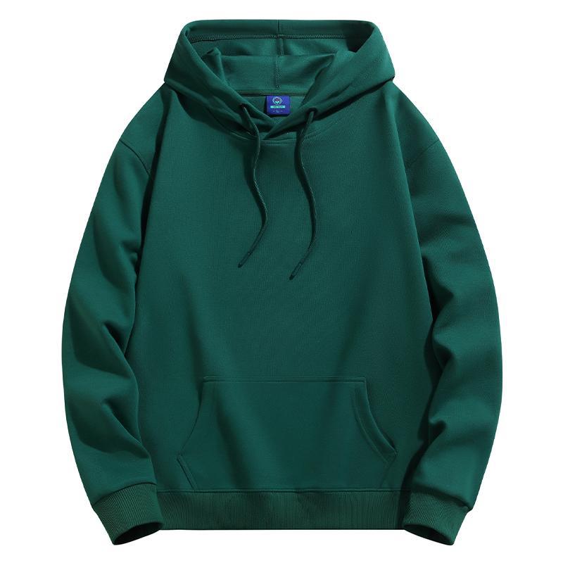 Dark green heavyweight pullover hoodie with drawstring hood and kangaroo pocket, front view, size XXXXXL option
