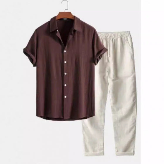 Mens Two Piece Short Sleeve Shirt or Polo Set with Trousers or Shorts in 14 Styles