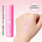 Pink collagen balm skincare product, showing the balm stick applied along the cheek