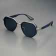 Silver frame blue ring grey lens