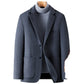 Black mens suit jacket front view with notch lapel and patch pockets