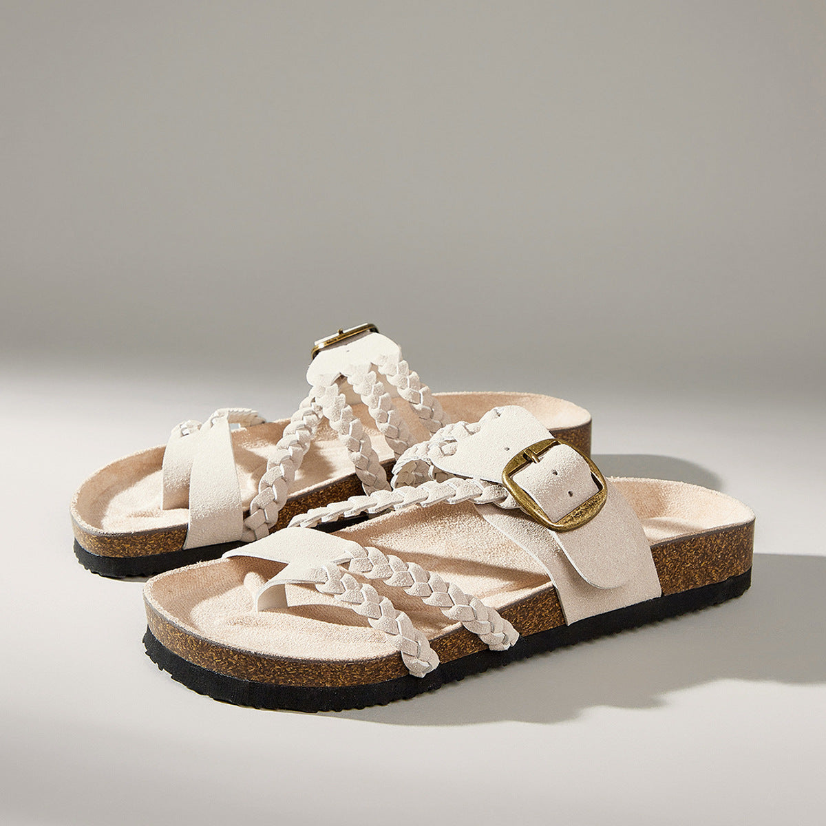 Adjustable Buckle Woven Sandals | close up material texture