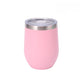 Stemless insulated stainless steel tumbler in a glossy rose gold finish with a clear press-on lid