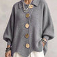 Gray ribbed knit top with a collar and gold tone metal buttons, Gray option, size S
