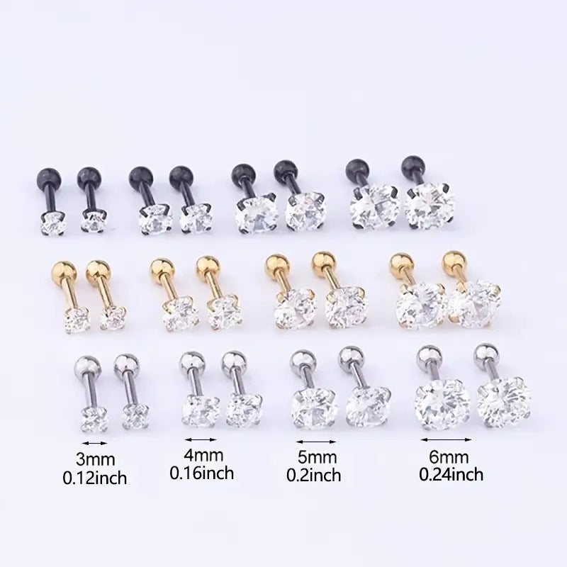 Zircon stud earrings paired with an everyday outfit, small sparkle at the ear