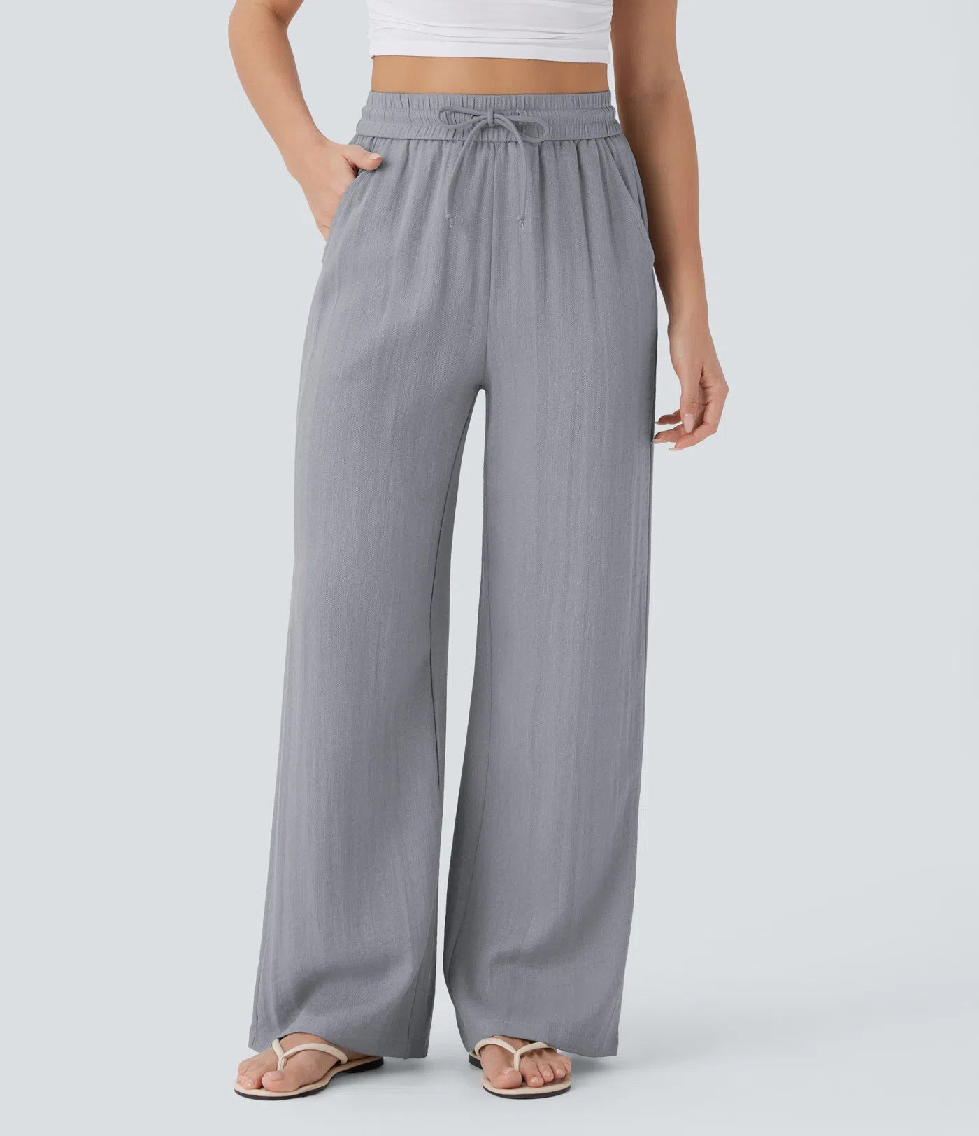 Linen yoga pants with drawstring waist | wear and tear test