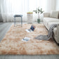 Close up of the long fluffy polyester pile and mottled tonal shag texture