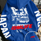 Oversized fleece hoodie with a white manga style JDM drift car print filling the back panel