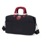 Black duffel travel bag with burgundy padded handles, front slip pockets and a black shoulder strap, option Black
