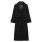 Double breasted belted longline woollen look overcoat, the eight colourways shown side by side