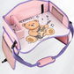 Pink travel tray with a guitar teddy bear print, divider box and mesh side pocket