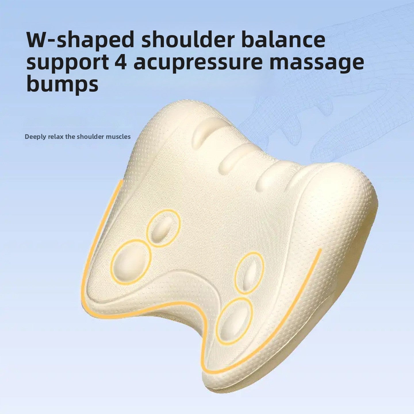 Off white neck rest seen from above with the moulded bumps outlined in yellow