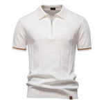 Men's knitted shirt front view showing collar and regular fit
