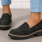 Black women's penny loafer with chunky lug sole and 4 cm heel, size EU 36 option