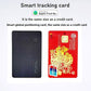 Card tracker shown next to an iPhone displaying the Apple Find My map