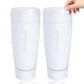 White double layer soccer shin guard sleeves with a hand inserting a guard plate, White option, size Children's S