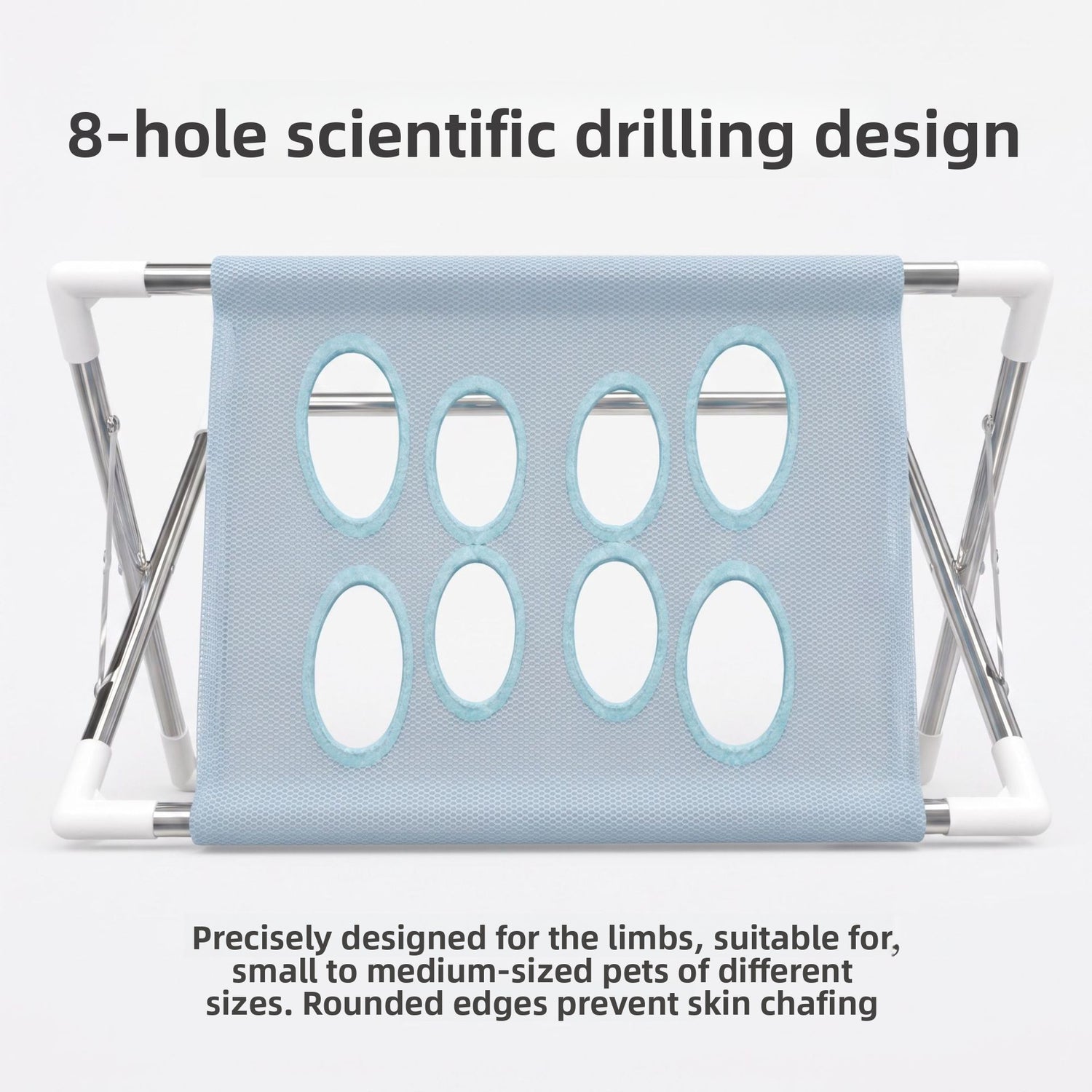 Foldable pet bathing stand, close view of the mesh top and drainage holes