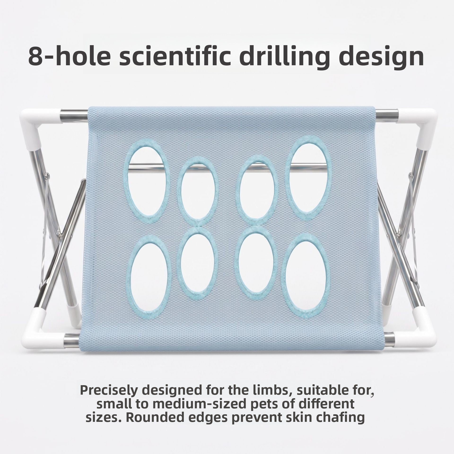 Foldable pet bathing stand, close view of the mesh top and drainage holes