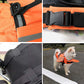 Side view of a dog in a flotation vest showing reflective strips and dorsal float