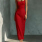 Concealed zip pull tucked at top of back neckline