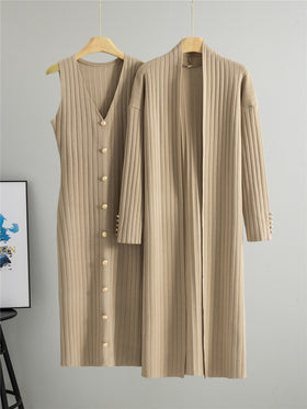 Women's Ribbed Knit Cardigan and Dress Set