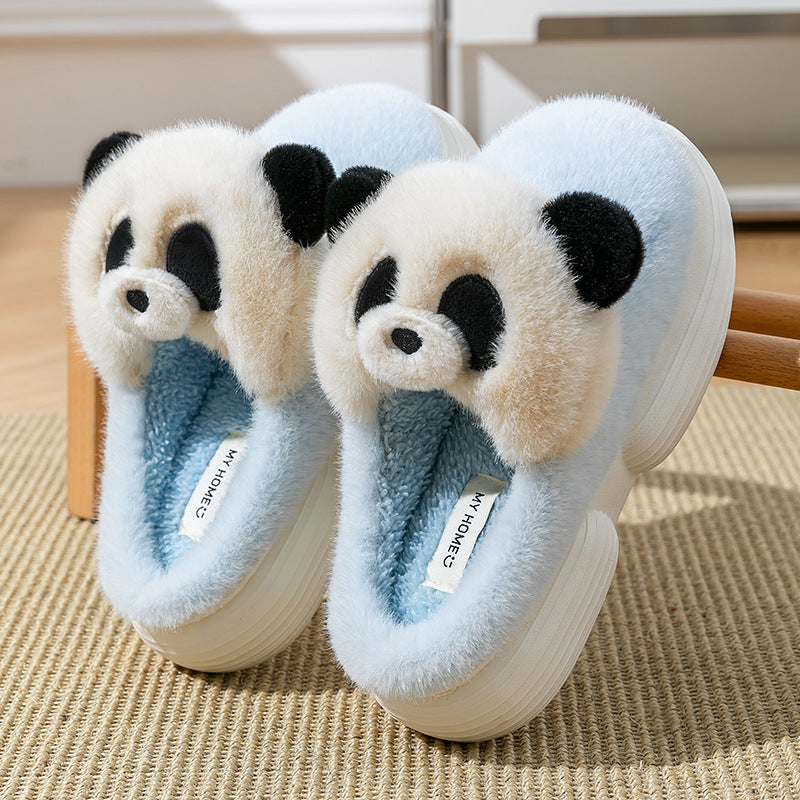 Blue panda plush slippers with a panda face and black ears, size 40-41 option