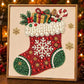 Christmas stocking diamond painting in a gold edge frame, Embroidery Hoop Stocking GoldEdge option
