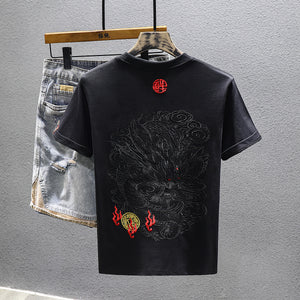 Front view of the cotton t-shirt with a ribbed crew neckline and short set-in sleeves