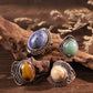 Geometric Crystal Open Ring laid flat, rhombus-cut gemstone and thin band