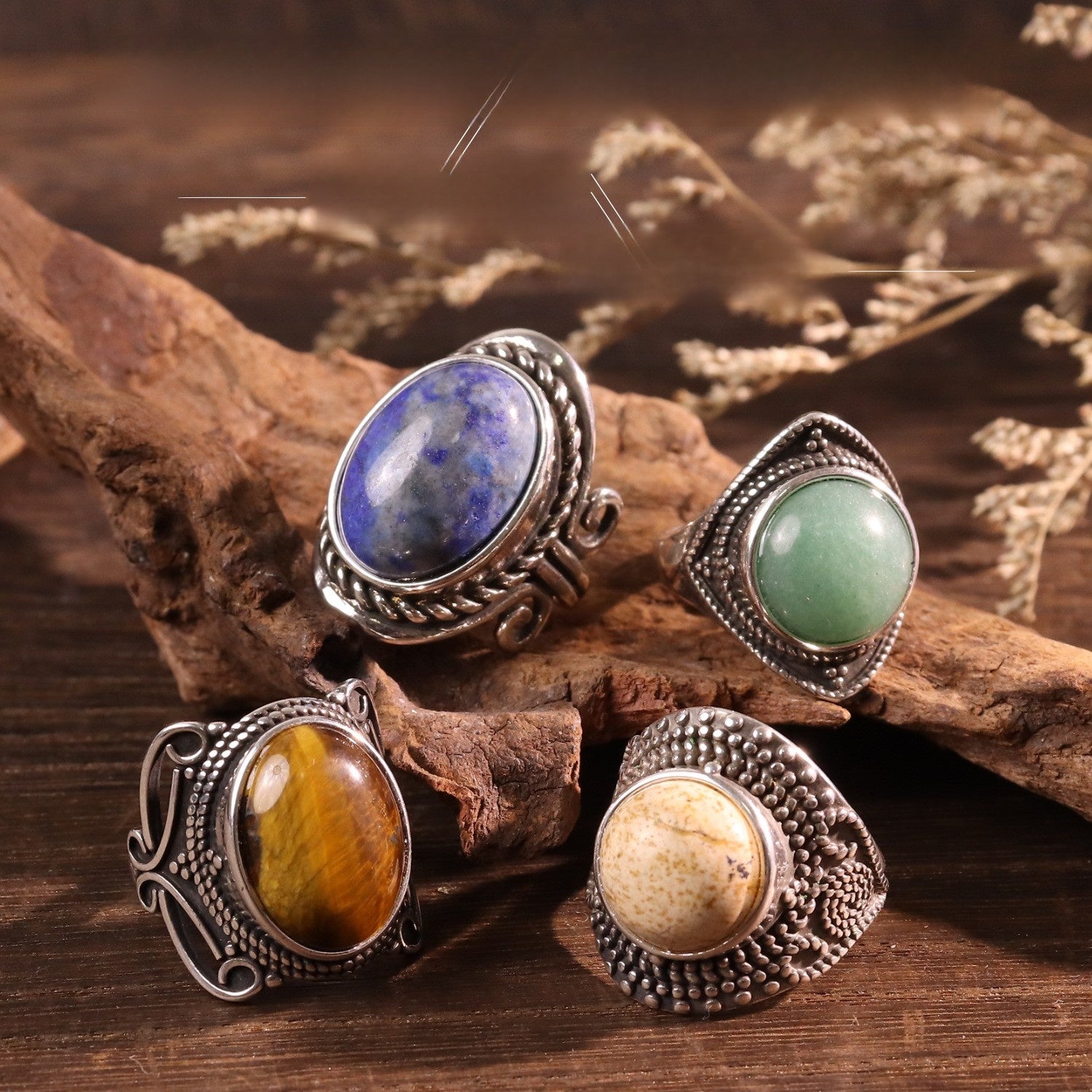 Geometric Crystal Open Ring laid flat, rhombus-cut gemstone and thin band