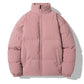 Men's loose padded puffer jacket shown with the zip closed