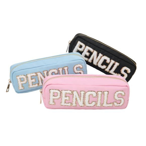 DIY waterproof nylon pencil case front view with the full-length top zip closed
