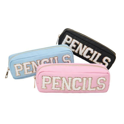 DIY waterproof nylon pencil case front view with the full-length top zip closed