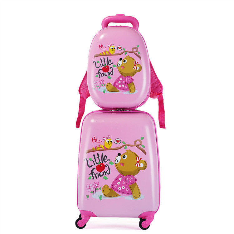 Children's hardshell trolley suitcase with zip fully open flat on the floor