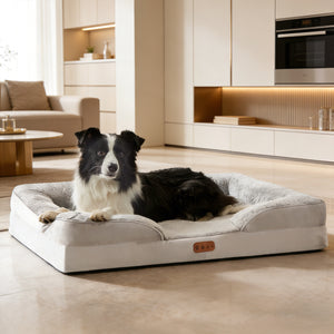 Side profile of the memory foam pet bed showing foam depth and bolster