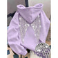 Light Purple pullover hoodie with rhinestone wings on the back and a stone close-up, option photo for Light Purple S