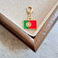 Portugal enamel country flag keychain charm on a gold tone lobster clasp for keys and bags