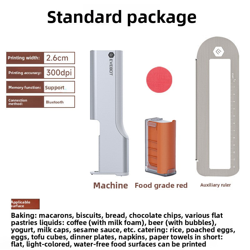Food printer standard package with food grade red ink cartridge and auxiliary ruler
