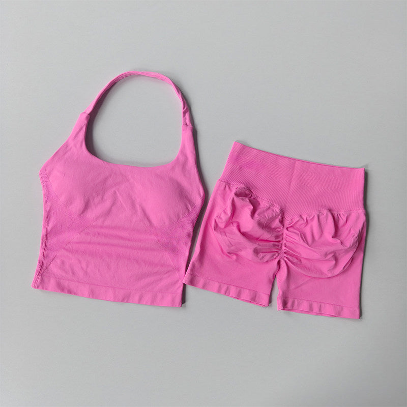 Scarlet Red seamless two piece yoga set flat lay