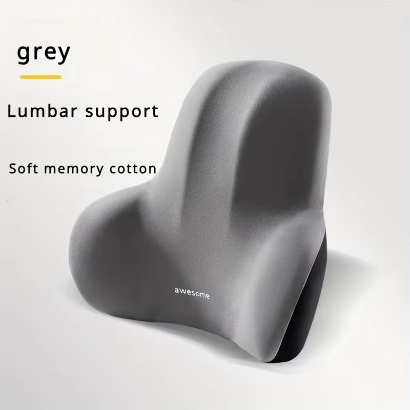 1Pc Memory Foam Seat Cushion Set - 2-In-1 Lumbar & Seat Pillow for Office/Car,Grey & Black, Holiday Gift for Back Pain Relief