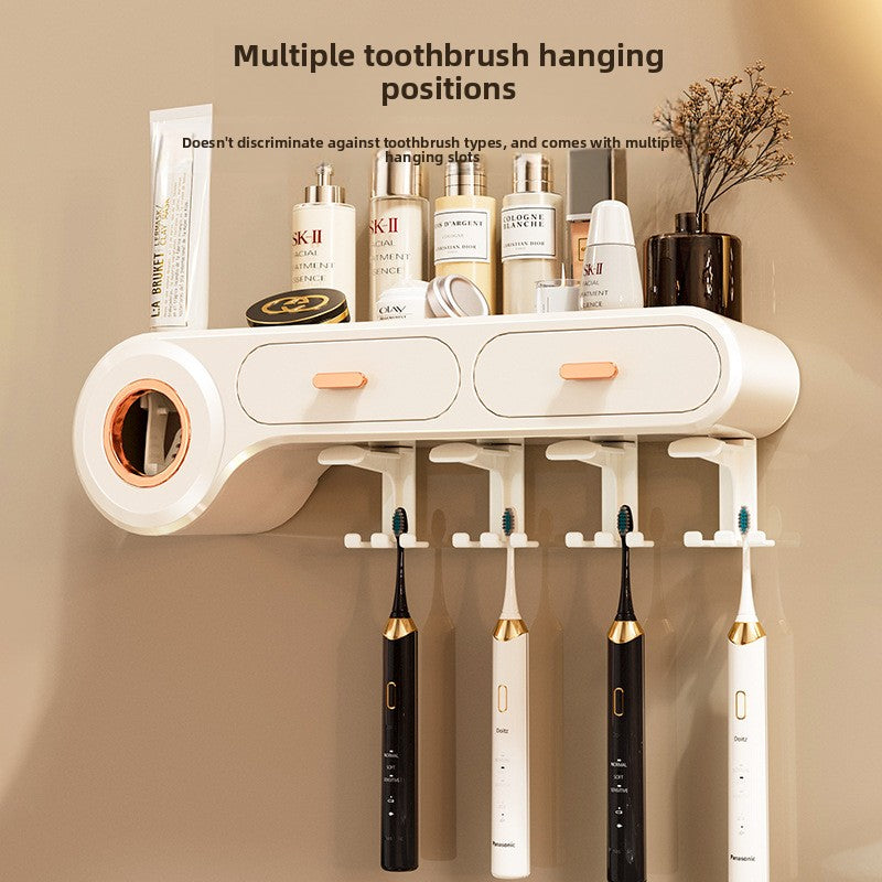 Toothbrush rack with four hanging slots holding four electric brushes