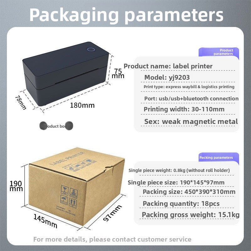 Thermal label printer printing a shipping label from a paper roll