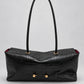 Black croc embossed shoulder bag with gold ball studs and round handle, Stone pattern black option