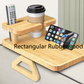 Rectangular rubber wood sofa arm tray with cup holder and phone slot