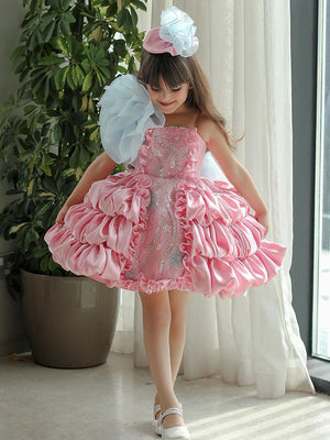 Girls' pink princess dress side profile showing full skirt